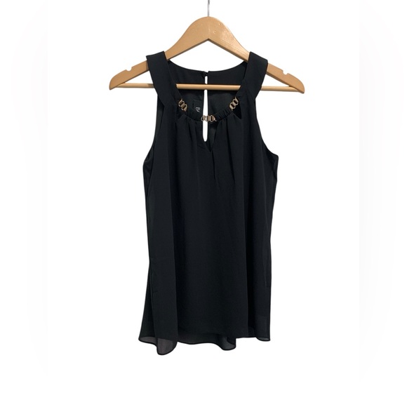 BCX Gold Jewel Beaded Halter Keyhole Neck Sleeveless Tank Blouse Flowy Black XXS - Picture 3 of 9